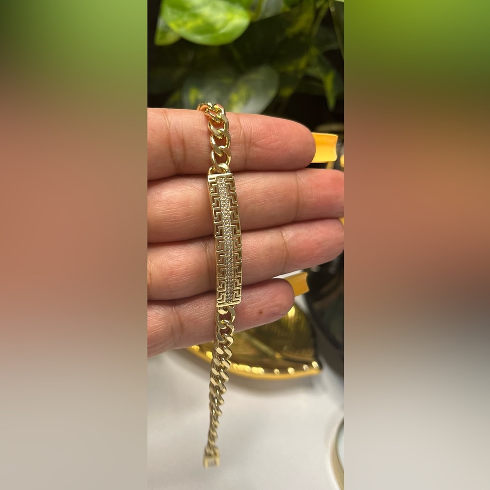 Greek Key Plate Cuban Link Bracelet
